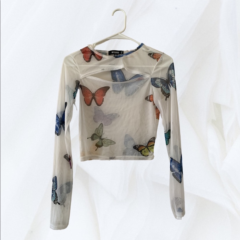 Sheer mesh butterfly crop top